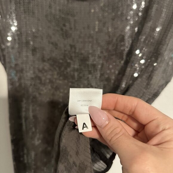 Eileen Fisher Women's Rye Clear Sequins Shimmer Short Sleeve Top XS Gray Silver - Picture 7 of 7